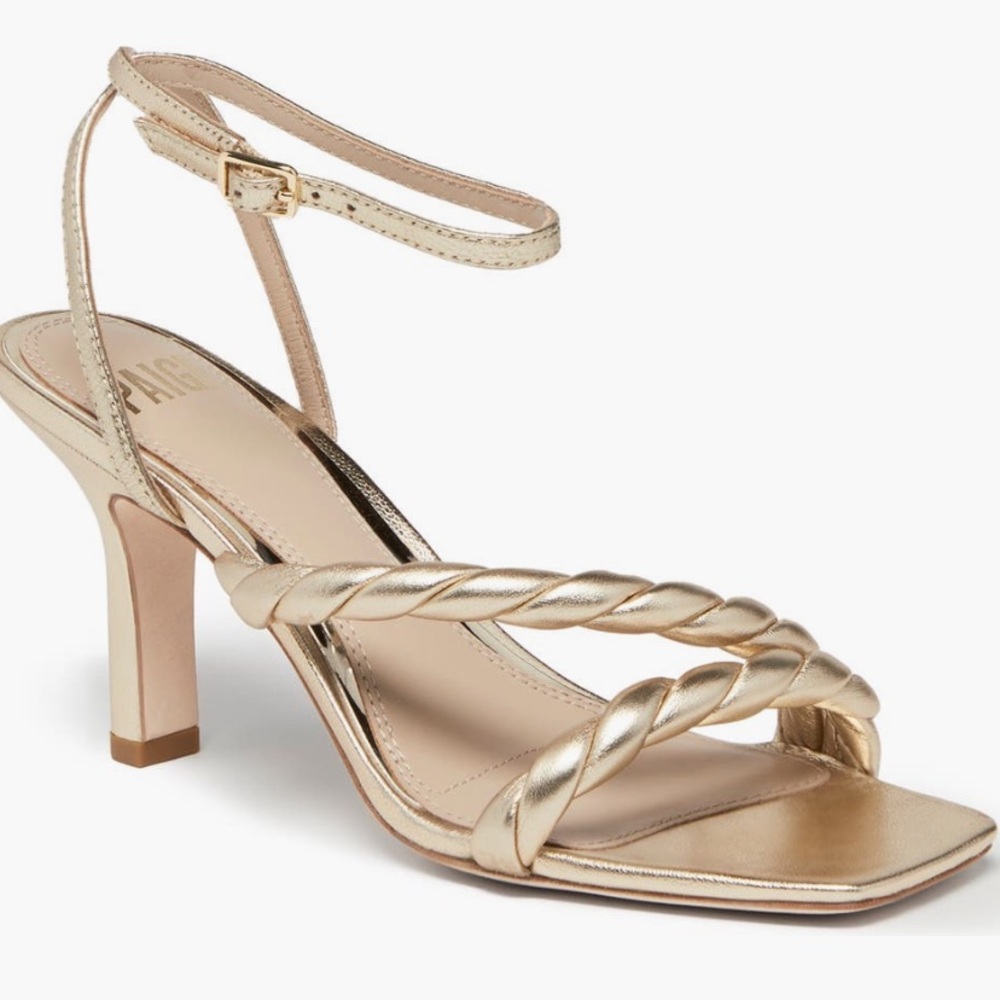 💛🤍🩶 Worn once! Paige Leslie Metallic Heel Sandal Size 7.5 🩶🤍💛